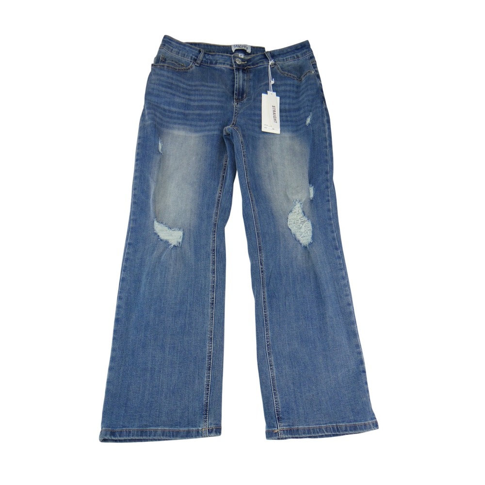 Sandpiper Womens 16W Straight Leg Distressed Medium Wash Denim Jeans Blue